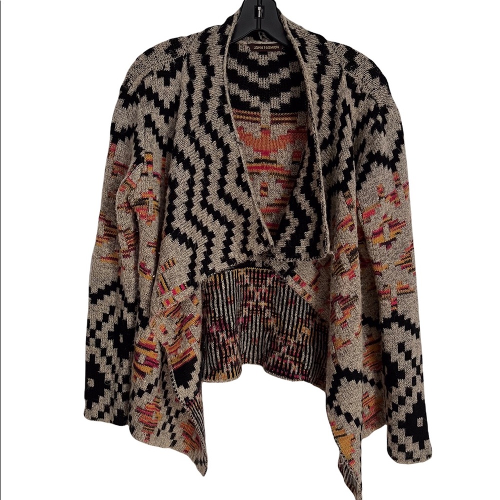 AZTEC PRINT OPEN WATERFALL COZY SWEATER BY JOHN FASHION